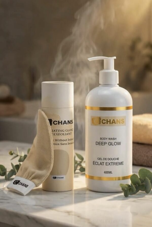 DEEP GLOW BODY WASH WITH EXFOLIATING GLOVES /
GEL DE DOUCHE ÉCLAT EXTRÊME ET LES GANTS EXFOLIANTS